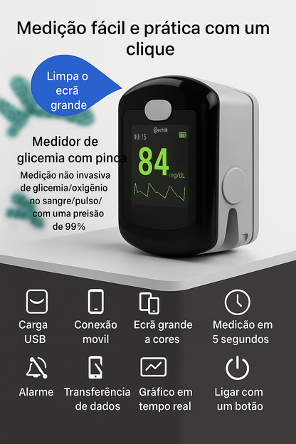 Medidor de Glicose no Sangue Não Invasivo Bayer (5 segundos / 99% de precisão)